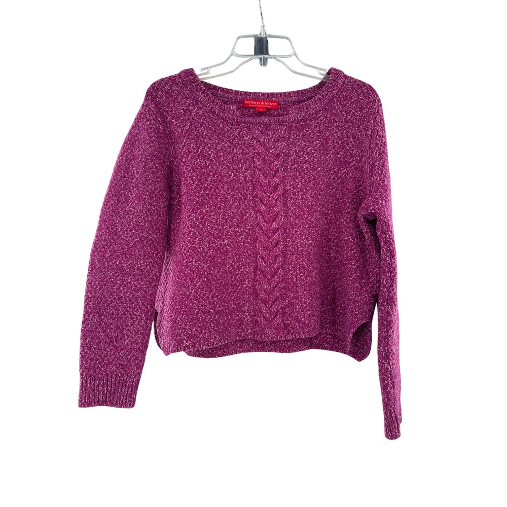 Crimson‎ Klover Women's XL Magenta Purple Cable Knit Merino Wool Sweater